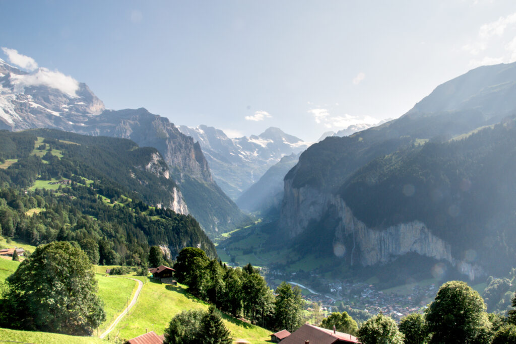 Beautiful nature Switzerland Lauterbrunnen valley view from Wengen